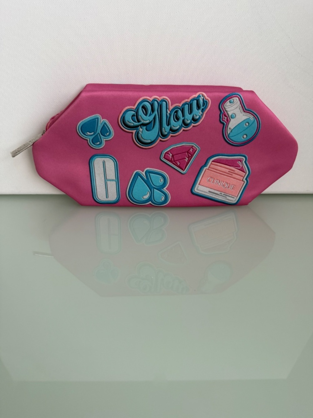 Clinique Pink & Blue Novelty Print Makeup Bag Cosmetic Pouch View 2